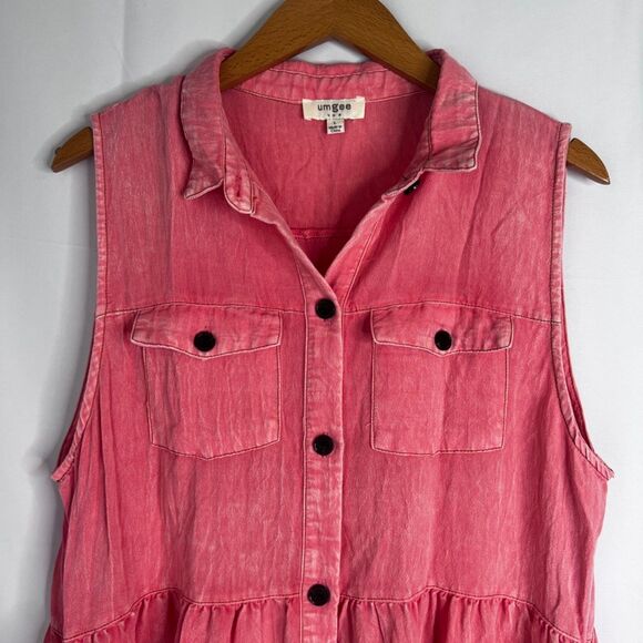 Umgee Sleeveless Button Down Raw Hem Stonewash Pink Dress Size Large - Picture 3 of 8
